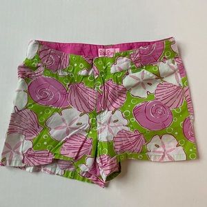 Girls 10 Lilly Pulitzer green pink shell shorts VG